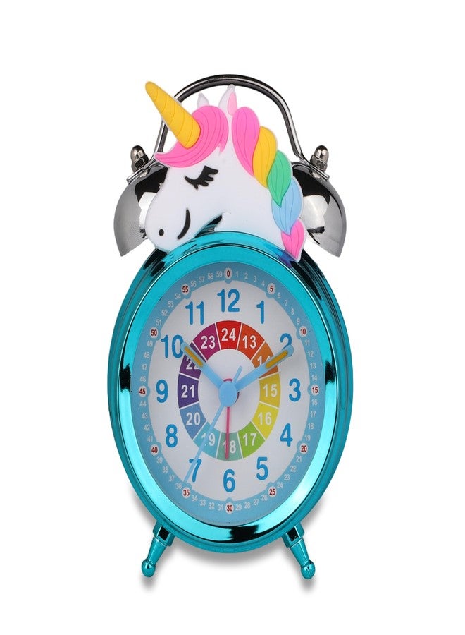 De'rons Twin Bell Analog Table Alarm Clock with Backlight for Heavy Sleepers Alarm Clock for Students Funny Cute Cartoon Unicorn Shape Alarm Clock for Girls Kids Boys Bedroom 12 x 8 cm (Turquoise) - Image 5